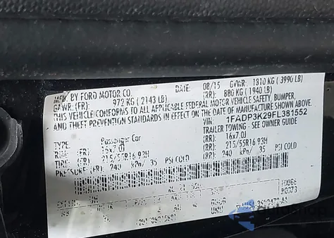 2015 Ford Focus Se из США, поврежденный, VIN 1FADP3K29FL381552